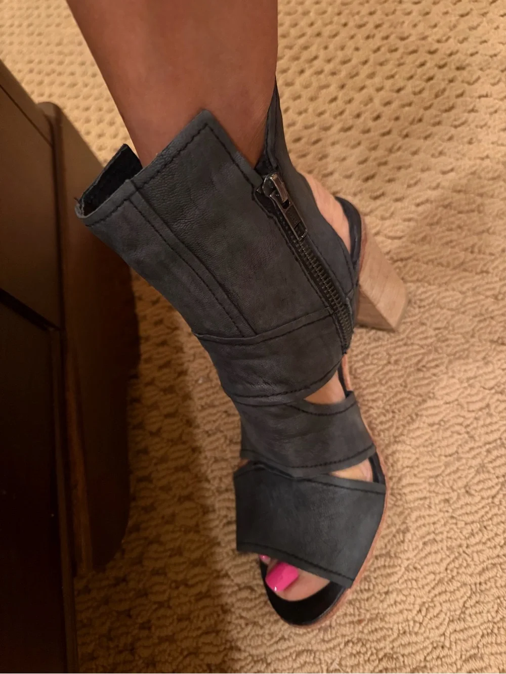 Free People Black Cutout Open-Toe Block Heel Sandals